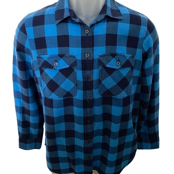 J CREW Blue Plaid Long Sleeve Shirt Women Top S/P Small Petite - Picture 1 of 4